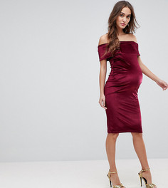 Облегающее бархатное платье с вырезом лодочкой ASOS MATERNITY - Красный