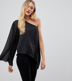 Атласный топ на одно плечо с прозрачной вставкой ASOS TALL - Черный