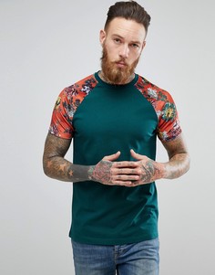 Футболка с рукавами реглан с цветочным принтом ASOS - Зеленый