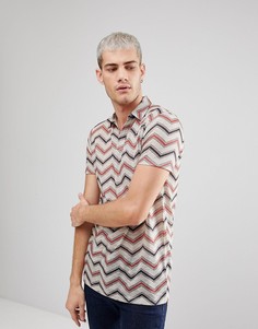 Длинное поло в льняном стиле с шевронными полосками ASOS - Коричневый