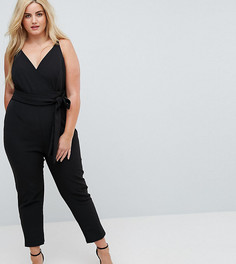 Комбинезон с запахом и поясом ASOS CURVE - Черный