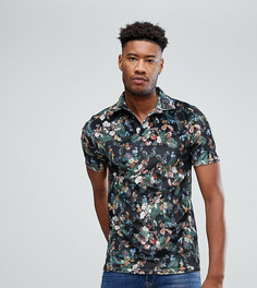 Поло из велюра с цветочным принтом и отложным воротником ASOS TALL - Черный