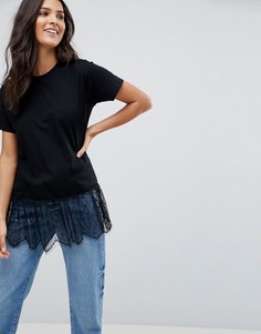 Футболка с кружевным низом ASOS - Черный