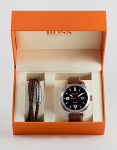 Подарочный набор из часов с коричневым ремешком и браслета BOSS Orange By Hugo Boss - Коричневый