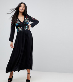Платье макси с вышивкой ASOS TALL - Черный