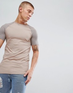 Длинная бежевая футболка с рукавами реглан ASOS - Мульти