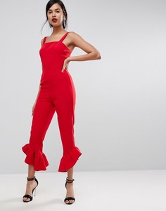 Комбинезон с квадратным вырезом и оборками ASOS - Красный