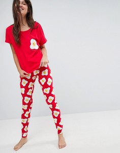 Пижамный комплект из футболки с принтом Eggstra Tired и леггинсов ASOS - Красный