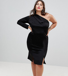 Платье миди на одно плечо с разрезами ASOS CURVE - Черный