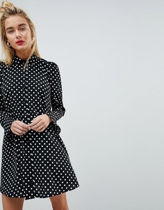 Платье-рубашка в горошек с длинными рукавами ASOS - Мульти