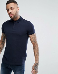 Темно-синее поло из пике с воротником на пуговицах ASOS - Темно-синий