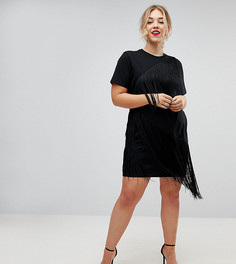 Платье-футболка мини с бахромой ASOS CURVE - Черный