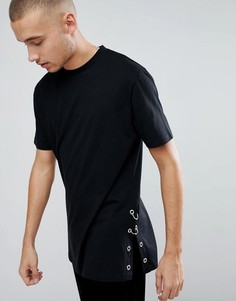 Длинная футболка с люверсами и кольцами по бокам ASOS - Черный