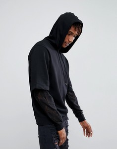 Оверсайз-худи с двухслойными рукавами и кружевом ASOS - Черный