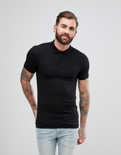 Черное обтягивающее поло из трикотажа ASOS - Черный