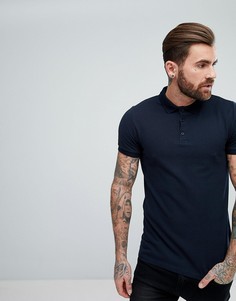 Темно-синее поло из пике с воротником на пуговицах ASOS - Темно-синий