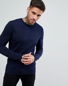 Темно-синий джемпер из хлопка и кашемира с круглым вырезом BOSS Casual - Темно-синий