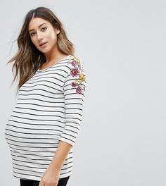 Лонгслив в полоску с вышивкой New Look Maternity - Черный