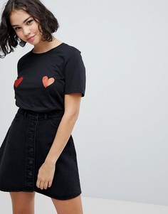 Футболка с принтом сердец Monki - Черный