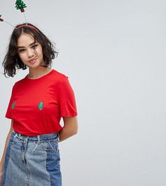 Новогодняя футболка с елками Monki - Красный