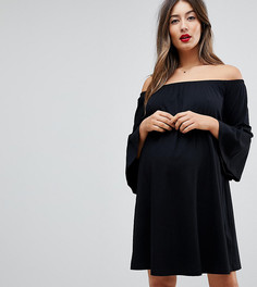 Платье мини с открытыми плечами и расклешенными рукавами ASOS Maternity - Черный