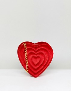 Бархатная сумка-сердце с тисненой надписью Love Monki - Красный