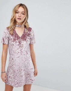 Платье из мятого бархата с лентой на шее Hollister - Красный
