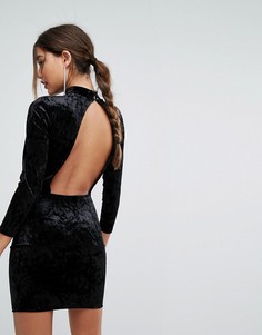 Бархатное платье мини с открытой спиной Boohoo - Черный
