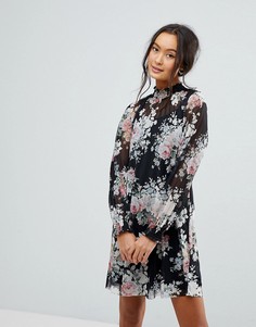 Платье с длинными рукавами и принтом New Look - Черный