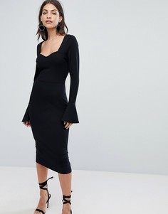 Платье-футляр с вырезом сердечком и оборками ASOS - Черный