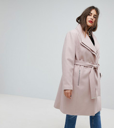 Пальто миди с двойным воротником New Look Curve - Розовый