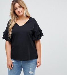 Футболка с двухслойными оборками на рукавах New Look Curve - Черный