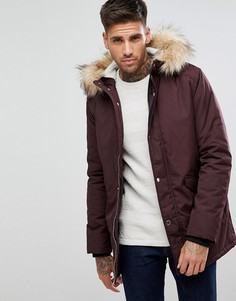 Бордовая парка с искусственным мехом на капюшоне River Island - Красный