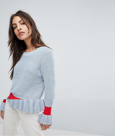 Джемпер с оборками по кромке и на манжетах Selected - Синий