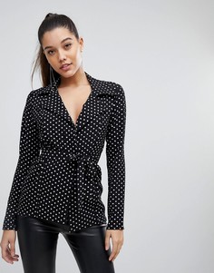 Рубашка в горошек с поясом PrettyLittleThing - Черный