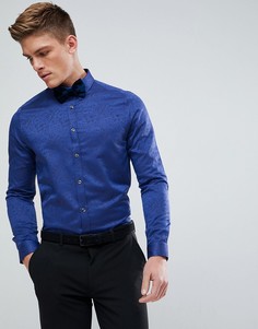 Облегающая рубашка с синим жаккардовым принтом Burton Menswear - Синий