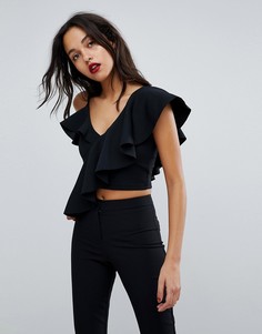 Укороченный топ с рюшами River Island - Черный