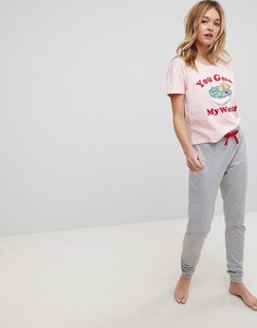 Пижамный комплект с надписью New Look - Розовый