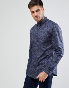 Синяя рубашка классического кроя с леопардовым принтом New Look - Синий