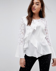 Блузка с кружевными рукавами и оборкой River Island - Белый