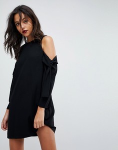 Свободное платье с открытыми плечами и завязками на рукавах River Island - Черный