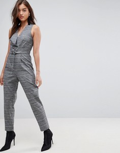 Комбинезон в клетку с корсетной отделкой River Island - Серый