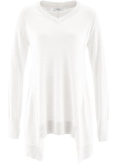 Пуловер с длинным рукавом и удлиненными нижними краями (кремовый) Bonprix