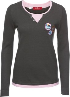 Пуловер с длинным рукавом, 2 в 1 (антрацитовый/розовый) Bonprix