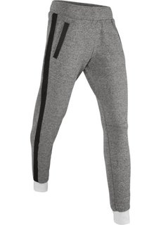 Трикотажные брюки с деталями из искусственной кожи (черный меланж) Bonprix