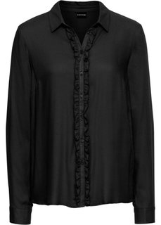 Блузка с воланами (черный) Bonprix