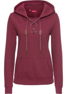 Свитшот с капюшоном, на шнуровке, длинный рукав (фиолетовый) Bonprix