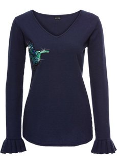 Пуловер с аппликацией из бусин (темно-синий) Bonprix