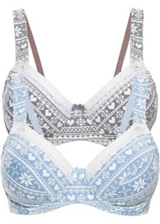 Бюстгальтер из органического хлопка (2 шт.), чашка D (синий с рисунком + серый с рисунком) Bonprix