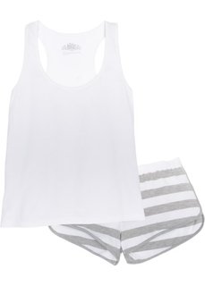 Пижама с шортами из биохлопка (белый/светло-серый меланж в полоску) Bonprix